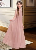 Elvira A-Line Scoop Neck Floor-Length Chiffon Junior Bridesmaid Dress With Ruffle UKP0013473