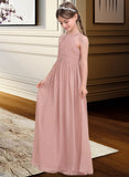 Elvira A-Line Scoop Neck Floor-Length Chiffon Junior Bridesmaid Dress With Ruffle UKP0013473