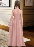 Elvira A-Line Scoop Neck Floor-Length Chiffon Junior Bridesmaid Dress With Ruffle UKP0013473