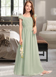 Nova A-Line Scoop Neck Floor-Length Chiffon Junior Bridesmaid Dress With Ruffle Bow(s) UKP0013474