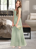 Nova A-Line Scoop Neck Floor-Length Chiffon Junior Bridesmaid Dress With Ruffle Bow(s) UKP0013474