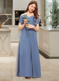 Lucile A-Line Off-the-Shoulder Floor-Length Chiffon Junior Bridesmaid Dress With Ruffle Bow(s) UKP0013475