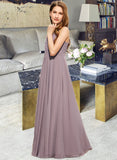 Mylie A-Line V-neck Floor-Length Chiffon Lace Junior Bridesmaid Dress UKP0013476