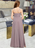 Mylie A-Line V-neck Floor-Length Chiffon Lace Junior Bridesmaid Dress UKP0013476