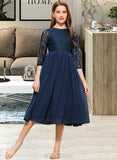 Britney A-Line Scoop Neck Tea-Length Chiffon Lace Junior Bridesmaid Dress UKP0013477