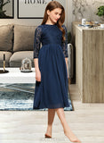 Britney A-Line Scoop Neck Tea-Length Chiffon Lace Junior Bridesmaid Dress UKP0013477