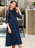 Britney A-Line Scoop Neck Tea-Length Chiffon Lace Junior Bridesmaid Dress UKP0013477