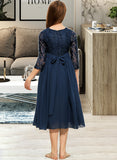 Britney A-Line Scoop Neck Tea-Length Chiffon Lace Junior Bridesmaid Dress UKP0013477