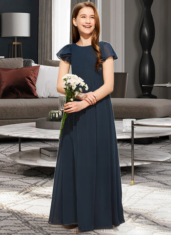 Makena A-LineScoopNeckFloor-LengthChiffonJuniorBridesmaidDress#253684 UKP0013478