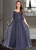 Maritza A-Line Off-the-Shoulder Floor-Length Chiffon Junior Bridesmaid Dress With Ruffle Bow(s) UKP0013479