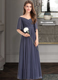 Maritza A-Line Off-the-Shoulder Floor-Length Chiffon Junior Bridesmaid Dress With Ruffle Bow(s) UKP0013479