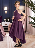 Ada A-Line Scoop Neck Asymmetrical Satin Junior Bridesmaid Dress With Ruffle UKP0013481