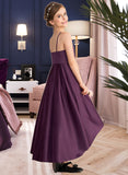 Ada A-Line Scoop Neck Asymmetrical Satin Junior Bridesmaid Dress With Ruffle UKP0013481