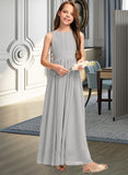 Karen A-Line Scoop Neck Floor-Length Chiffon Junior Bridesmaid Dress With Ruffle Bow(s) UKP0013483