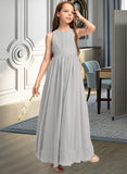 Karen A-Line Scoop Neck Floor-Length Chiffon Junior Bridesmaid Dress With Ruffle Bow(s) UKP0013483