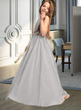 Karen A-Line Scoop Neck Floor-Length Chiffon Junior Bridesmaid Dress With Ruffle Bow(s) UKP0013483