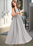 Karen A-Line Scoop Neck Floor-Length Chiffon Junior Bridesmaid Dress With Ruffle Bow(s) UKP0013483