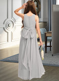 Karen A-Line Scoop Neck Floor-Length Chiffon Junior Bridesmaid Dress With Ruffle Bow(s) UKP0013483