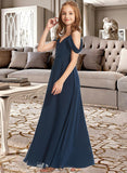 Janice A-Line Off-the-Shoulder Floor-Length Chiffon Junior Bridesmaid Dress UKP0013485