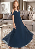 Janice A-Line Off-the-Shoulder Floor-Length Chiffon Junior Bridesmaid Dress UKP0013485