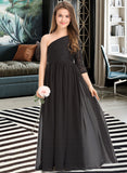 Angela A-Line One-Shoulder Floor-Length Chiffon Lace Junior Bridesmaid Dress UKP0013486