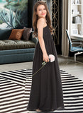 Angela A-Line One-Shoulder Floor-Length Chiffon Lace Junior Bridesmaid Dress UKP0013486