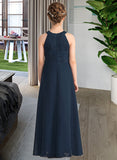 Christina A-Line Scoop Neck Floor-Length Chiffon Lace Junior Bridesmaid Dress With Ruffle Beading UKP0013488