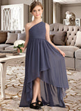 Dominique A-Line One-Shoulder Asymmetrical Chiffon Junior Bridesmaid Dress With Ruffle UKP0013489