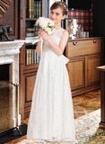 Alyssa A-Line Scoop Neck Floor-Length Lace Junior Bridesmaid Dress With Sash Bow(s) UKP0013490