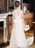 Alyssa A-Line Scoop Neck Floor-Length Lace Junior Bridesmaid Dress With Sash Bow(s) UKP0013490