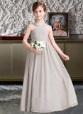 Akira A-Line V-neck Floor-Length Chiffon Junior Bridesmaid Dress With Ruffle Bow(s) UKP0013491