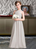 Akira A-Line V-neck Floor-Length Chiffon Junior Bridesmaid Dress With Ruffle Bow(s) UKP0013491