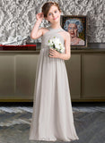 Akira A-Line V-neck Floor-Length Chiffon Junior Bridesmaid Dress With Ruffle Bow(s) UKP0013491