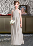 Akira A-Line V-neck Floor-Length Chiffon Junior Bridesmaid Dress With Ruffle Bow(s) UKP0013491