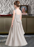 Akira A-Line V-neck Floor-Length Chiffon Junior Bridesmaid Dress With Ruffle Bow(s) UKP0013491