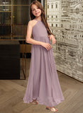 Marian A-Line Scoop Neck Floor-Length Chiffon Junior Bridesmaid Dress With Cascading Ruffles UKP0013492