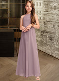 Marian A-Line Scoop Neck Floor-Length Chiffon Junior Bridesmaid Dress With Cascading Ruffles UKP0013492