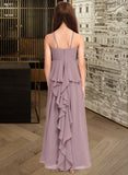 Marian A-Line Scoop Neck Floor-Length Chiffon Junior Bridesmaid Dress With Cascading Ruffles UKP0013492