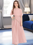 Princess A-Line Scoop Neck Floor-Length Chiffon Junior Bridesmaid Dress UKP0013493