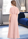 Princess A-Line Scoop Neck Floor-Length Chiffon Junior Bridesmaid Dress UKP0013493