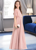 Princess A-Line Scoop Neck Floor-Length Chiffon Junior Bridesmaid Dress UKP0013493