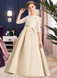 Madeline Ball-Gown/Princess Scoop Neck Floor-Length Satin Lace Junior Bridesmaid Dress UKP0013498