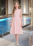 Keely A-Line One-Shoulder Knee-Length Chiffon Junior Bridesmaid Dress With Ruffle UKP0013499