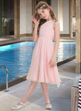 Keely A-Line One-Shoulder Knee-Length Chiffon Junior Bridesmaid Dress With Ruffle UKP0013499