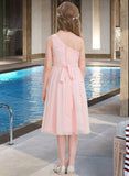 Keely A-Line One-Shoulder Knee-Length Chiffon Junior Bridesmaid Dress With Ruffle UKP0013499