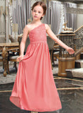 Kayla A-Line One-Shoulder Floor-Length Chiffon Lace Junior Bridesmaid Dress UKP0013500