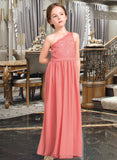 Kayla A-Line One-Shoulder Floor-Length Chiffon Lace Junior Bridesmaid Dress UKP0013500