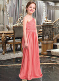 Kayla A-Line One-Shoulder Floor-Length Chiffon Lace Junior Bridesmaid Dress UKP0013500