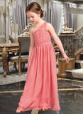 Kayla A-Line One-Shoulder Floor-Length Chiffon Lace Junior Bridesmaid Dress UKP0013500