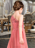 Kayla A-Line One-Shoulder Floor-Length Chiffon Lace Junior Bridesmaid Dress UKP0013500